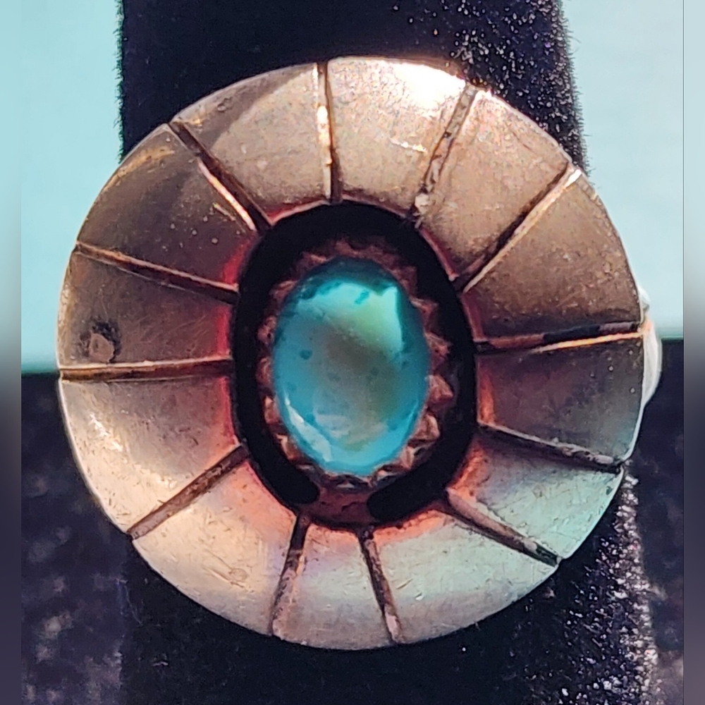 Vintage Navajo Turquoise Sterling Silver Ring, Size 5 1/4, Signed